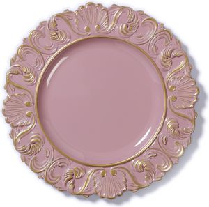 Dekoteller Kunststoff mit goldenem Barock Ornament 35cm rosa