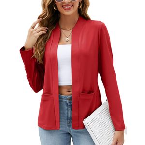 Damen Blazer Open Front Businessjacken Casual Einfarbig Herbst Strickjacken Mantel  Rot,Größe:2xl