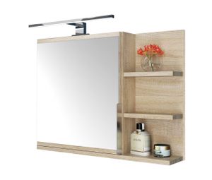 Badezimmer Spiegelschrank mit Ablagen und LED Beleuchtung, Badezimmerspiegel, Eiche Sonoma Spiegelschrank, R