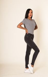 Damen Skinny Jeans Denim High Waist Stretch Hose im Destroyed Design, Farben:Schwarz, Größe:M