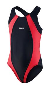 BECO Mädchen Kinder Badeanzug Schwimmanzug Einteiler Größe 164 rot/schwarz