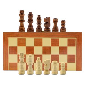 Schachspiel klassisches Schach Schachbrett Holz hochwertig Chess Board Set klappbar mit Schachfiguren groß 34x34 cm