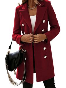 MORYDAL Damen Wollmäntel Langarm Outwear Winter warme Strickjacke lässige, einfarbige Farbmäntel, Farbe:Bordeaux