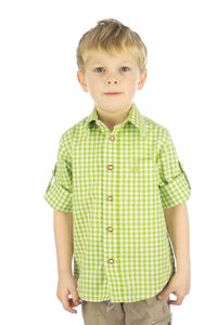OS Trachten Kinder Hemd Jungen Langarm Trachtenhemd mit Liegekragen Lafoa, Größe:134/140, Farbe:giftgrün