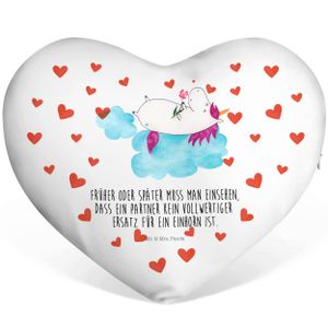 Mr. & Mrs. Panda Herzkissen Einhorn verliebt auf Wolke - Weiß - Geschenk, Personalisierte Geschenke, Liebe, Pegasus, Herzform, Einhörner, Liebesbeweis, Einhorn Deko