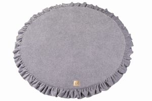 MeowBaby Runde Spielmatte mit Volant 100cm Funktionelle Bodenmatte Spielteppich für Kinder, Samt, Hellgrau