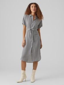 Vero Moda Kleid Kurzarmkleid mit Knopfleiste, Kragen und Bindegürtel