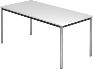 bümö Multifunktionstisch weiß, Tisch 160 x 80 cm, Tischfuß verchromt - einfacher Tisch, Besprechungstisch System D-Serie, Konferenztisch,