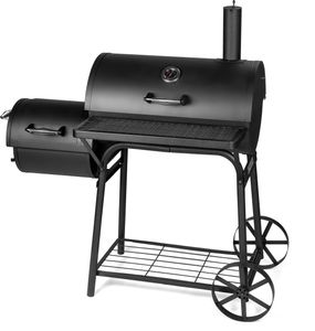 MEATEOR Smoker / Holzkohlegrill, mit 2 Rädern rollbar, 2 große Ablagen, inkl. Thermometer, 2 Grillroste, 1 Warmhalterost