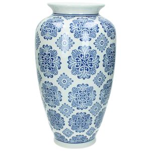 SVJ Deko Vase chinesischer Porzellan blau weiß - H 36 x Ø 18 cm - Blumenvase chinesischer Stil