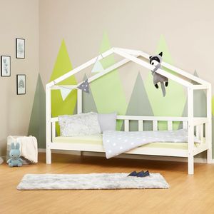 Homestyle4u 2384, Kinderbett Weiß Hausbett mit Lattenrost 90x200 cm Bett Bettenhaus Kinderhausbett