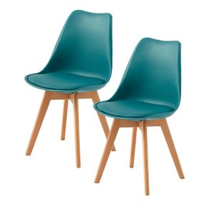 IPOTIUS 2er Set Esszimmerstühle mit Massivholz Buche Bein, Skandinavisch Design Gepolsterter Küchenstühle Stuhl Küche Holz, Türkis