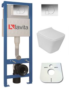 Domino Lavita Vorwandelement inkl. Drückerplatte MC + randloses Wand-Hänge-WC LAGO ohne Spülrand + WC-Sitz mit Soft-Close-Absenkautomatik