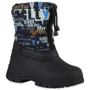 VAN HILL Kinder Warm Gefütterte Winter Boots Stiefel Bequeme Prints Schuhe 839995, Farbe: Dunkelblau Khaki Muster, Größe: 31