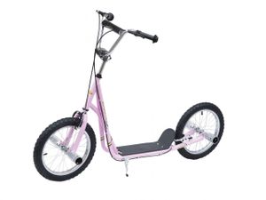 HOMCOM Kinderroller mit Luftreifen Kickscooter Scooter Tretroller Cityroller für Kinder Kickboard 16 Zoll ab 5 Jahre Höhenverstellbar Rosa 143 x 58 x 92-100 cm