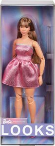 Barbie Looks brunetka v růžových mini šatech HRM16