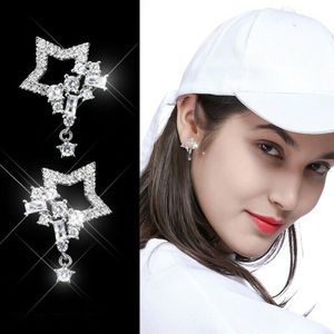 S925 Silber Kristall Strass Sternform Ohrstecker Ohrring Einzigar-Silver