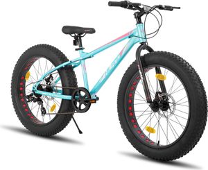 Hiland 26 Zoll Kinder Fat Tire Fahrrad Fettrad Kinderfahrrad 7-Gang, Doppel scheibenbremse Kinder Mountainbike für Jungen Mädchen, Grün