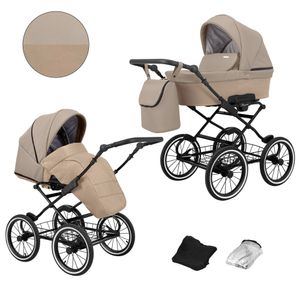Kinderwagen ROMANTIC Sportwagen Babywagen Babyschale Komplettset Kinder Wagen Set 2 in 1 (cappucino eco, Rahmenfarbe: schwarz)
