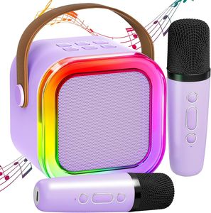 Bluetooth Karaoke Maschine mit 2 kabellosen Mikrofonen, Bluetooth Lautsprecher mit Gesangsentferner, 3 LED-Lichtmodi Karaoke Maschine, Lila Bluetooth Karaoke Maschine mit 2 kabellosen Mikrofonen, Bluetooth Lautsprecher mit Gesangsentferner, 3 LED-Lichtmodi Karaoke Maschine, Lila