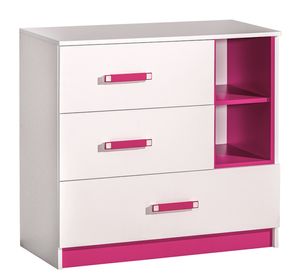 Furniture24 Kommode Schubladenkommode TRAFIKO 08 mit 3 Schubladen, Kinderzimmer, Jugendzimmer Weiß/Rosa