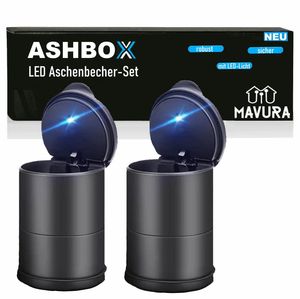 ASHBOX Auto Aschenbecher mit Deckel LED-Licht für Getränkehalter Universal 2 Stk