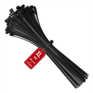 Kabelbinder Wiederverschließbar, 350mm x 7,6mm schwarz, Nylon UV-Beständig, Hochleistungs 350 mm Wiederverwendbare Binders, Wiederlösbare Kabelbinder, 100 Stück