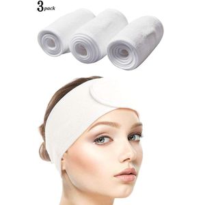 3 weiße Frottee Stirnbänder mit verstellbarem Klettverschluß für Kosmetik, Haarband für Beauty, Wimpernverlaengerung, Spa, Make Up, Sport, Yoga,