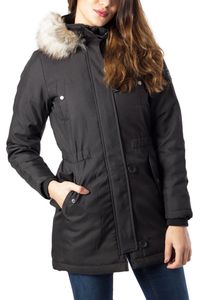 ONLY Damen Winter-Jacke OnlIris einfarbiger Parka Mantel Fellkapuze Winter, Farbe:Schwarz, Größe:XS