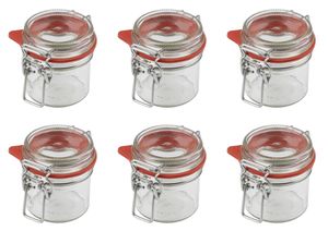 Dr. Oetker Einmachgläser mit Bügelverschluss 135 ml, Vorratsglas mit Deckel, luftdichtes Marmeladenglas, vielseitiges Einweckglas, Bügelverschlussglas (Farbe: Transparent/Rot), Menge: 6 Stück