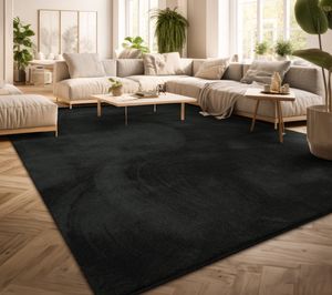 TT Home Teppich Wohnzimmer Kurzflor Anti-Rutsch Rückseite Einfarbiges Design Waschbar Größe 200 cm Rund