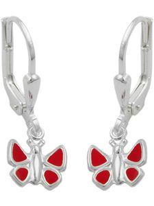 Ohrbrisur Ohrhänger Ohrringe 22x7mm Schmetterling rot lackiert Silber 925 silber 22x7mm