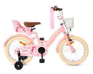 SJOEF Dolly Kinderfahrrad 16 Zoll | Kinder Fahrrad für Mädchen / Jugend | Ab 2-7 Jahren | 12 - 18 Zoll | inklusive Stützräder (Rosa)
