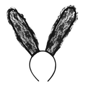 Oblique Unique Haarreif y Hasen Ohren mit Spitze Bunny Häschen Haarreifen Karneval Fasching schwarz