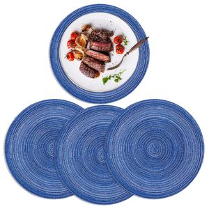 Tischsets Rund Abwaschbar Platzsets  Baumwolle Rund Platzdeckchen Waschbar Hitzebeständig Geflochtene Platzsets,(Blau)