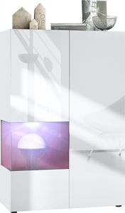 Vladon Vitrine Morena V2,  Germany, Standvitrine mit 2 Türen und Glaseinsatz, Korpus Weiß matt, Fronten Weiß Hochglanz, Cube Bordeaux Hochglanz inkl. LED-Beleuchtung Weiß (91,5 x 136,5 x 37 cm)