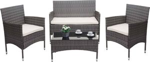 Poly-Rattan Garnitur MCW-F55, Balkon-/Garten-/Lounge-Set Sofa Sitzgruppe  grau, Kissen creme