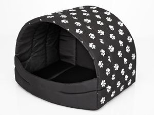 Domček pre psov Dog Cave Pelech pre mačky Cat Cave Sleeping Place XL - 60x49 cm Black with Paws