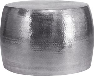 WOMO-DESIGN Couchtisch rund Ø 59x41cm, Silber, Zylinder, handgefertigt aus Aluminium, Hammerschlag Design, Metall Sofatisch