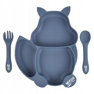 Silikon-Teller mit Saugnapf für BLW für Kinder - Eichhörnchen, blau