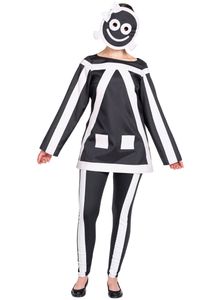 Lustiges Strichmännchen-Kostüm für Damen schwarz-weiß