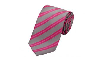 Fabio Farini - Krawatte - gestreifte Herren Krawatte - Tie mit Streifen in 6cm oder 8cm Breite Schmal (6cm), Grau/Rosa