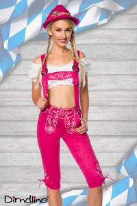 Dirndline Damen Trachtenhose mit Stickereien Oktoberfest Fasching Trachten Hose, Größe:XS, Farbe:Pink
