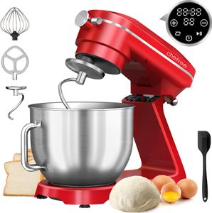 Chefree Knetmaschine Küchenmaschine,7L Schüssel mit 3 Rührwerkzeuge, 1800W,LEDTouchscreen,10 Stufen,Knethaken Rühr- & Schneebesen,Planetenrührwerk,Rot