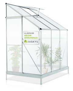 Juskys Aluminium Anlehn-Gewächshaus 2,4 m² – Treibhaus mit Schiebetür, Fenster zum Lüften & Stahl-Fundament – stabiles Pflanzenhaus für Garten