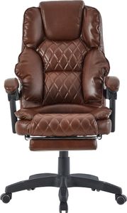 Bürostuhl mit Fußstütze und flexiblen 3-Punkt-Armlehnen - Schreibtischstuhl im Lederoptik-Design - ergonomischer Bürostuhl mit einer verstellbaren Rückenlehne für gesündere Sitzhaltung,Farbe:Dunkelbraun