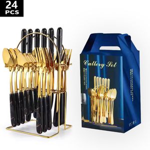 Espar Besteck Set 6 Personen, 24 StüCk Edelstahl Besteck-Sets Spiegelpoliert - Weiss