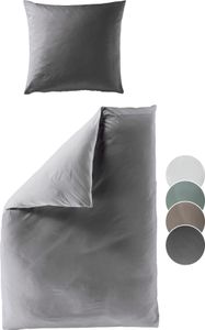 liebling - Renforcé Bettwäsche, stein grau, 1 x Bettbezug 220 x 240 cm + 2 x Kissenbezug 40 x 80 aus 100% seidig weicher Baumwolle