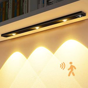 40cm LED Unterbauleuchte Aufladbar Dimmbar Sensor, Küchenlampe 3 Lichtfarben mit Bewegungsmelder, LED Lichtleiste Schrankbeleuchtung Schranklicht(Schwarz)
