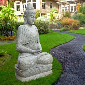 Basanit Skulptur Sitzender Buddha Morena - Höhe x Tiefe x Breite: 155 x 57 x 88 cm